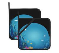 WHJSSF The Happy World of Little Fish Prints - Tapete cuadrado aislado de 2 piezas grueso y duradero para aislamiento térmico para microondas, horno y parrilla al aire libre