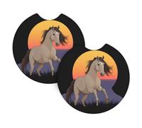 WHJSSF The Horse at Sunset - Juego de 2 posavasos para coche, impermeables, de secado rápido, inodoros, para la mayoría de coches, camiones, SUV