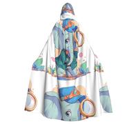 WHJSSF The Little Elephant On The Adventure imprime Halloween capa con capucha para juegos de rol, disfraces de escenario, fiestas, fácil cuidado