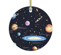 WHJSSF The Solar Family Printing - Colgante redondo de cerámica con diseño de árbol de Navidad para decorar tiendas, puertas y ventanas