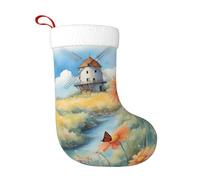 WHJSSF Windmill in The Distance Picture - Calcetines decorativos de Navidad para decorar durante Halloween, Navidad y Año Nuevo