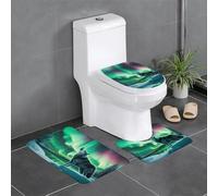 WHJSSF Wolves Howl in The Northern Lights Picture - Juego de 3 piezas antideslizante de secado rápido para baño, tapete de ducha duradero