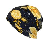 WHJSSF Yellow Roses Starry Night Pattern - Gorro de punto para adultos, suave, cómodo y transpirable