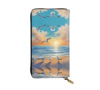 WHJWXC Cartera de piel de 19 x 10,5 cm, elegante y duradera para mujer, con múltiples compartimentos y diseño de gaviotas junto al mar, color negro, talla única, Black, Talla única