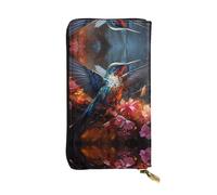 WHJWXC Cartera de piel de 19 x 10,5 cm, elegante y duradera para mujer, con múltiples compartimentos y diseño de cremallera, patrón de colibrí, color negro, talla única, Black, Talla única