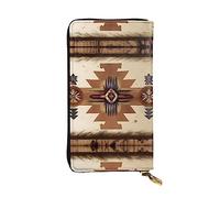 WHJWXC Cartera de piel de 19 x 10,5 cm, elegante y duradera para mujer, con múltiples compartimentos y diseño de cremallera, estampado de patrones nativos americanos, color negro, talla única
