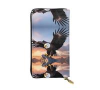 WHJWXC Cartera de piel de 19 x 10,5 cm, elegante y duradera para mujer, con múltiples compartimentos y diseño de cremallera, patrón de águila calva, negro, talla única, Black, Talla única