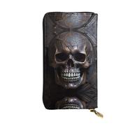 WHJWXC Cartera de piel de 19 x 10,5 cm, elegante y duradera para mujer, con múltiples compartimentos y diseño de cremallera, patrón de calavera de color cobre, negro, talla única, Black, Talla única