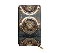 WHJWXC Cartera de piel de 19 x 10,5 cm, elegante y duradera para mujer, con múltiples compartimentos y diseño de cremallera, patrón de reloj steampunk, negro, talla única, Black, Talla única