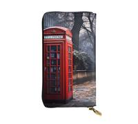 WHJWXC Cartera de piel de 19 x 10,5 cm, elegante y duradera para mujer, con múltiples compartimentos y diseño de cremallera, cabina de teléfono roja, patrón de calle de Londres, negro, talla única,