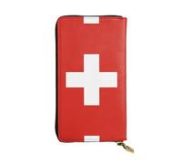 WHJWXC Cartera de piel de 19 x 10,5 cm, elegante y duradera para mujer, con múltiples compartimentos y diseño de cremallera, impresión de bandera suiza, color negro, talla única