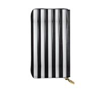 WHJWXC Cartera de piel de 19 x 10,5 cm, elegante y duradera para mujer, con múltiples compartimentos y diseño de cremallera, patrón de rayas blancas y negras, talla única, Black, Talla única