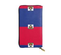 WHJWXC Cartera de piel de 19 x 10,5 cm, elegante y duradera para mujer, con múltiples compartimentos y diseño de cremallera, estampado de bandera de Haití, color negro, talla única