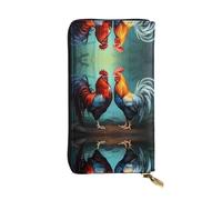 WHJWXC Cartera de piel de 19 x 10,5 cm, elegante y duradera para mujer, con múltiples compartimentos y diseño de cremallera, bonito patrón de pollos de gallo, negro, talla única, Black, Talla única