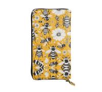 WHJWXC Cartera de piel de 19 x 10,5 cm, elegante y duradera para mujer, con múltiples compartimentos y diseño de cremallera, estampado de abejas de dibujos animados, color negro, talla única