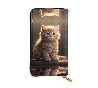 WHJWXC Cartera de piel de 19 x 10,5 cm, elegante y duradera para mujer, con múltiples compartimentos y diseño de cremallera, bonito patrón de gato pequeño, negro, talla única, Black, Talla única