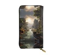 WHJWXC Cartera de piel de 19 x 10,5 cm, elegante y duradera para mujer, con múltiples compartimentos y cremallera, diseño de montañas y ríos, color negro, talla única