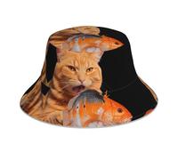 WHJWZY Sombrero ligero con patrón de gato que come pescado, para hombres y mujeres, protección para la cabeza para viajes y actividades al aire libre, color negro