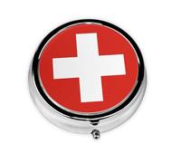 WHJYYXDE Pastillero redondo de calidad de 2 x 2 pulgadas, mini organizador de píldoras de medicina de viaje, ligero para llevar impresiones de bandera suiza