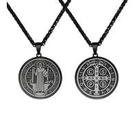WHLHMK Collar con medalla de San Benito, collar con colgante de acero inoxidable de San Benito, medalla de exorcismo de acero inoxidable, medalla sacramental cristiana, protección contra el mal