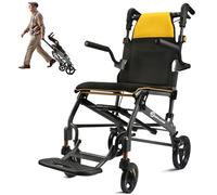 WHLICKS Sillas de ruedas para adultos, silla de transporte ligera y plegable con mango telescópico, 19,4 lbs portátil plegable de viaje de transferencia para personas mayores