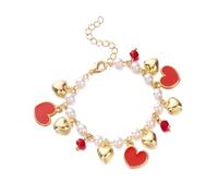 Whltzf Abalorio de amor ajustable con corazón de fresa y cerezas y perlas, decoración para mujer, uso casual, perlas con cuentas, as shown, aleación