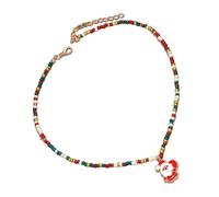 Whltzf Collar de árbol de Navidad hecho a mano con cuentas de arroz para mujer, cuentas coloridas y adorno festivo, joyería de disfraz para fiesta