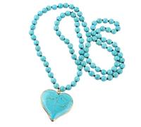 Whltzf Ethnic Styles - Collar con colgante de corazón turquesa para mujer, cadena larga vintage, cadena ajustable para el cuello, collar étnico de moda