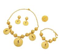 Whltzf Juego de collar, pendientes, cadena de muñeca y anillos de color dorado para novia y fiesta, bodas nigerianas y fiestas de compromiso, collar con colgante de color dorado
