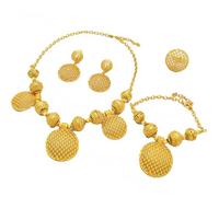 Whltzf Juego de collar, pendientes, cadena de muñeca y anillos de color dorado para novia y fiesta, bodas nigerianas y fiestas de compromiso, collar con colgante de color dorado