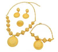 Whltzf Juego de collar, pendientes, cadena de muñeca y anillos de color dorado para novia y fiesta, bodas nigerianas y fiestas de compromiso, collar con colgante de color dorado