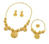 Whltzf Juego de collar, pendientes, cadena de muñeca y anillos de color dorado para novia y fiesta, bodas nigerianas y fiestas de compromiso, collar con colgante de color dorado