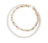 Whltzf Moda perlas y diamantes de imitación adornados diseños de cadena accesorios de joyería para mujeres estilo callejero diamantes de imitación flor perlas jeans cadena