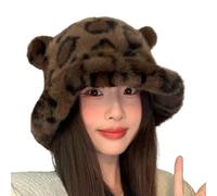 Whltzf Sombrero de oso de gran tamaño con orejas con estampado de leopardos para esquí, dibujos animados, accesorios para fotos al aire libre, para Halloween, sombrero de oso para mujeres adultas con