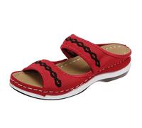 Whmowvn Sandalias con cuña para mujer, pantuflas de verano de dos tirantes, zapatillas huecas con arco, sandalias de verano, sandalias de verano antideslizantes con plataforma transpirables, rojo, 41