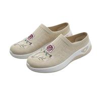 Whmowvn Zapatillas de verano para mujer - Zuecos cerrados con soporte de arco Slides Zapatos planos ortopédicos Slip On Pantuflas ligeras transpirables Zapatos de barco cómodos Zapatos de verano