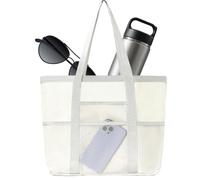 Whnbuij Bolsa de playa - Bolsa de playa a prueba de arena, bolsa de natación a prueba de arena para toalla botella de agua, bolsa de malla de gran capacidad para fitness, White, Refer to description