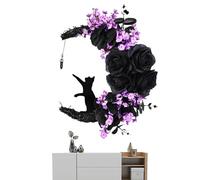 Whnbuij Garlandia de Halloween con luz - Halloween Front Door Corona - Black Cat Coron de Halloween para puerta de entrada, decoraciones de puerta luminosa
