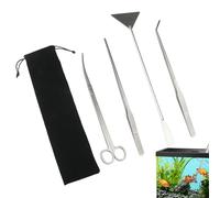 Whnbuij Herramientas para acuario - 4 en 1 pinzas largas de acero inoxidable, juego de herramientas para podar plantas para acuario - Para cortar, mantenimiento y detalles en agua y salada para