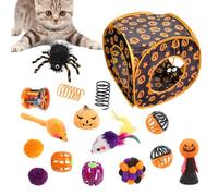 Whnbuij Juego de Juguetes para Gatos con de Cubo de Halloween: acogedora Cama túnel, Juguete para rascar y Hierba gatera | Juego Interactivo de Gatitos con diversión para esconderse, teasers de