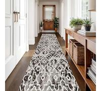 Whnoorher Alfombra de Pasillo con diseño geométrico Negro para Dormitorio, Cocina y Escalera. Tapetes Largos y Estrechos con Base de Goma Antideslizante, Absorbente de Agua.(80×500cm)