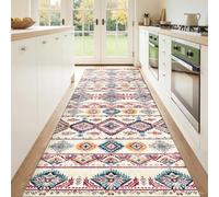 Whnoorher Alfombra de Pasillo para Cocina, Pasillo, Entrada, Antideslizante, Lavable, para Dormitorio, baño, Estilo Vintage, geométrica, Larga y Estrecha, Suave y Duradera(100×400cm)