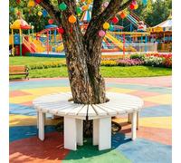 Whnoorher Banco de árbol al Aire Libre Envolvente Alrededor de Madera Redondo Banco de árbol Blanco sin Respaldo en Forma de Abanico Asientos de jardín Resistente(Round)