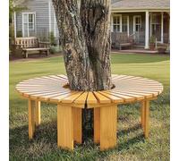 Whnoorher Banco de árbol al Aire Libre para Porche Delantero Decorativo Redondo Envolvente Alrededor del Banco de árbol de Madera sin Respaldo Asiento jardín Bancos de Ocio(Wood Color,Round)