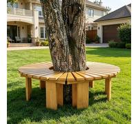 Whnoorher Banco de árbol Envolvente, Patio al Aire Libre, jardín, Porche, Bancos Curvo, Taburete de Madera para Descanso del Parque, Banco Redondo para Todo Tipo de Clima(Wood Color,Half Round)
