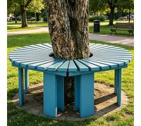 Whnoorher Banco Envolvente para árboles al Aire Libre | Banco de árbol Redondo Blanco | Silla de Patio Asiento de Comedor para Patio sin Respaldo | Bancos de Madera(Azul,Half Round)