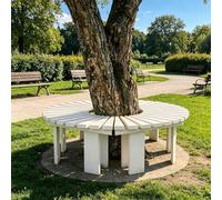 Whnoorher Banco Envolvente para árboles al Aire Libre | Banco de árbol Redondo Blanco | Silla de Patio Asiento de Comedor para Patio sin Respaldo | Bancos de Madera(Blanco,Round)