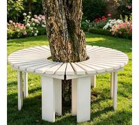 Whnoorher Banco Envolvente para jardín sin Respaldo, Banco Redondo Decorativo, Banco de Madera Maciza en Forma de Abanico, Taburete de Descanso(Round)