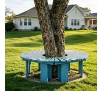 Whnoorher Banco Redondo para árbol de Exterior, para Entrada de Porche, Banco de jardín Resistente a la Intemperie, Banco de árbol con Listones de Madera Maciza para césped(Azul,Half Round)