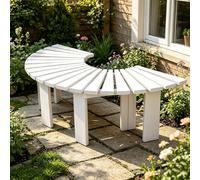 Whnoorher Banco Redondo sin Respaldo para árbol de Porche Delantero, Banco Curvo para Exteriores, cómoda Silla de Ocio para Todo Tipo de Clima, Asientos rústicos de Madera(Blanco,Half Round)